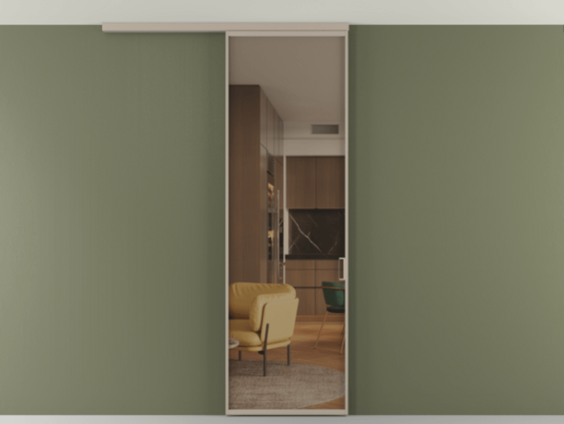 Перегородка Formato вдоль стены на потолок 1 створка АЛПР 040.01 Алюминий бисквитный Прозрачное бронзовое стекло, триплекс Цена 5150 Br | Volhovec