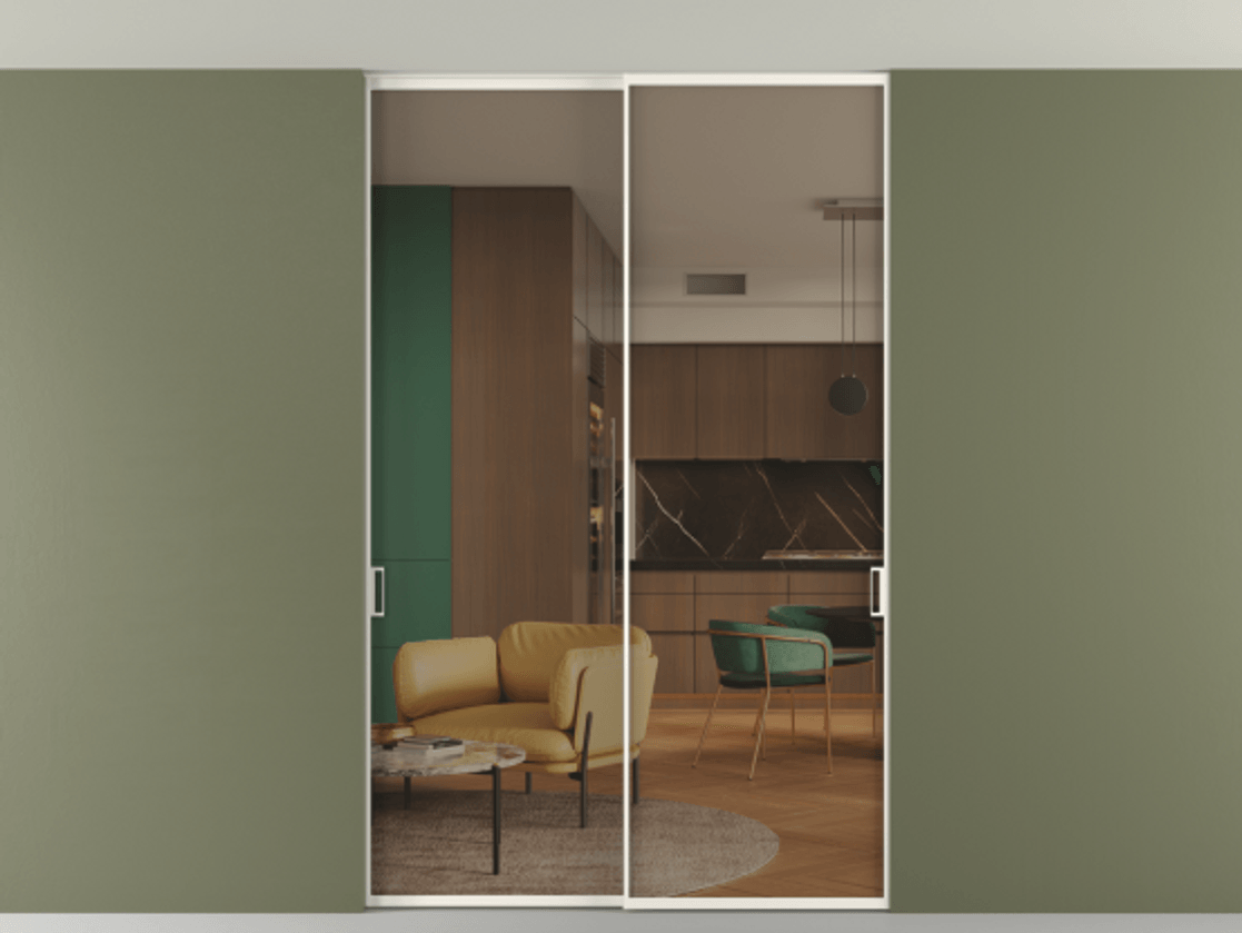 Перегородка Formato внутри проёма скрытое крепление в потолок 2 створки АЛПР 040.01 Алюминий пудровый белый Прозрачное бронзовое стекло, триплекс. Цена 13200 Br 1. Полотно 2 шт. (800/2100 мм)
2. Комплект установки раздвижной системы
3. Базовый комплект фурнитуры
4. Ручка RONDO. Фабрика дверей Волховец 8 (800) 551 43 19 Перегородка Formato внутри проёма скрытое крепление в потолок 2 створки АЛПР 040.01 Алюминий пудровый белый Прозрачное бронзовое стекло, триплекс Цена 13200 Br | Volhovec