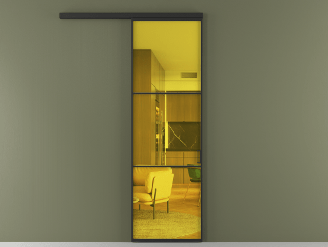 Перегородка Формато вдоль стены 1 створка АЛПР 040.03 Алюминий Черный Прозрачное жёлтое стекло, триплекс Цена 5400 Br  | Volhovec