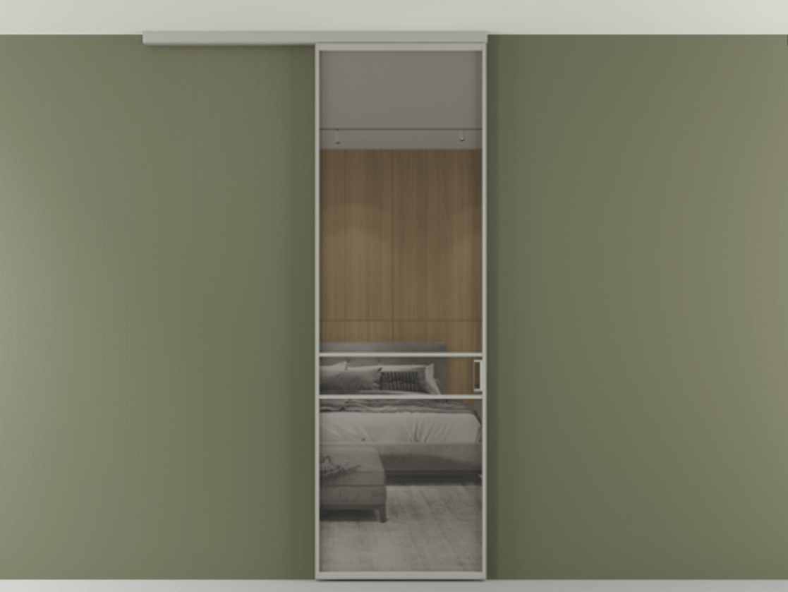 Перегородка Formato вдоль стены на потолок 1 створка АЛПР 040.02 Алюминий нейтральный серый Рефлективное серое стекло "Stopsol", калёное Цена 6711 Br | Volhovec