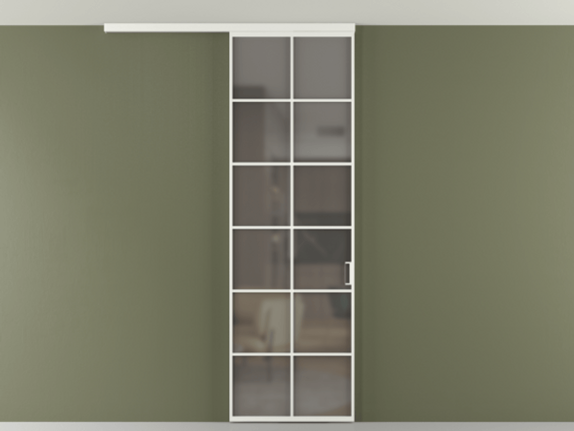 Перегородка Формато вдоль стены на потолок 1 створка АЛПР 040.05 Алюминий светло-серый Сатинированное серое стекло, триплекс Цена 6740 Br | Volhovec