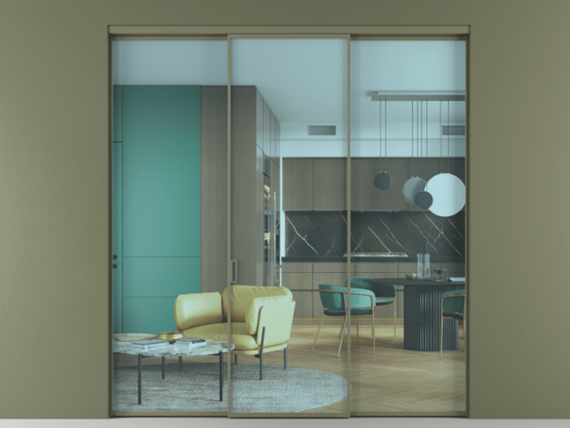 Перегородка Формато внутри проёма 3 створки АЛПР 040.01 Алюминий оливковый тёмный Прозрачное голубое стекло, триплекс Цена 12000 Br | Volhovec