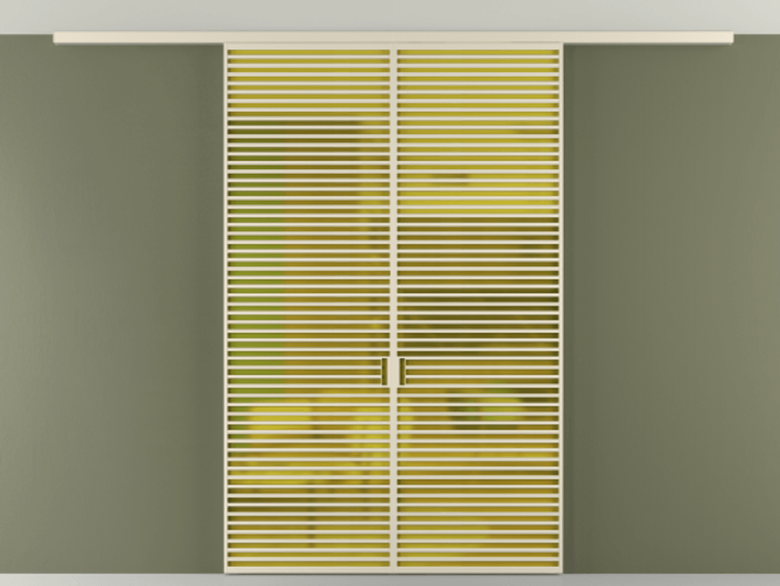 Межкомнатная дверь New Перегородка Formato вдоль стены на потолок двустворчатая АЛПР 040.07 Алюминий бежево-серый Сатинированное жёлтое стекло, триплекс Цена 19600  | Volhovec