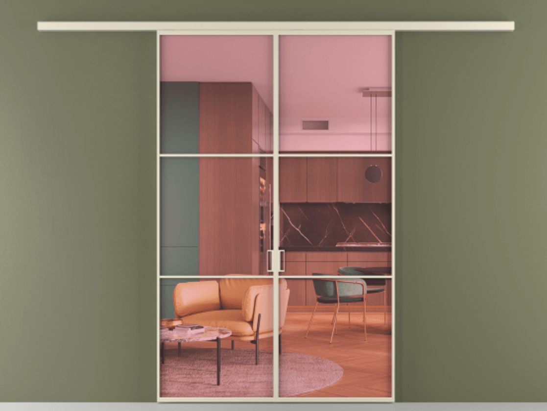 Перегородка Formato вдоль стены 2 створки АЛПР 040.03 Алюминий бежево-серый Прозрачное розовое стекло, триплекс Цена 10500 Br | Volhovec