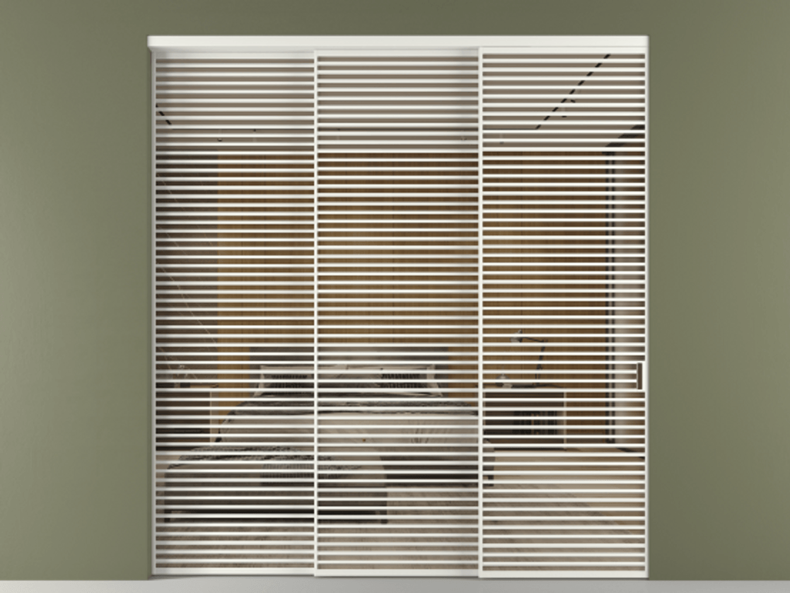 Перегородка Формато внутри проёма 3 створки с синхронным механизмом АЛПР 040.07 Алюминий светло-серый Рефлективное бронзовое стекло "Стопсол", калёное. Цена 32020 Br 1. Полотно 3 шт. (800/2100 мм)
2. Комплект установки раздвижной системы
3. Базовый комплект фурнитуры
4. Комплект фурнитуры телескопик синхро-2
5.Ручка Рондо. Фабрика дверей Волховец 8 (800) 551 43 19 Перегородка Формато внутри проёма 3 створки с синхронным механизмом АЛПР 040.07 Алюминий светло-серый Рефлективное бронзовое стекло "Стопсол", калёное Цена 32020 Br | Volhovec