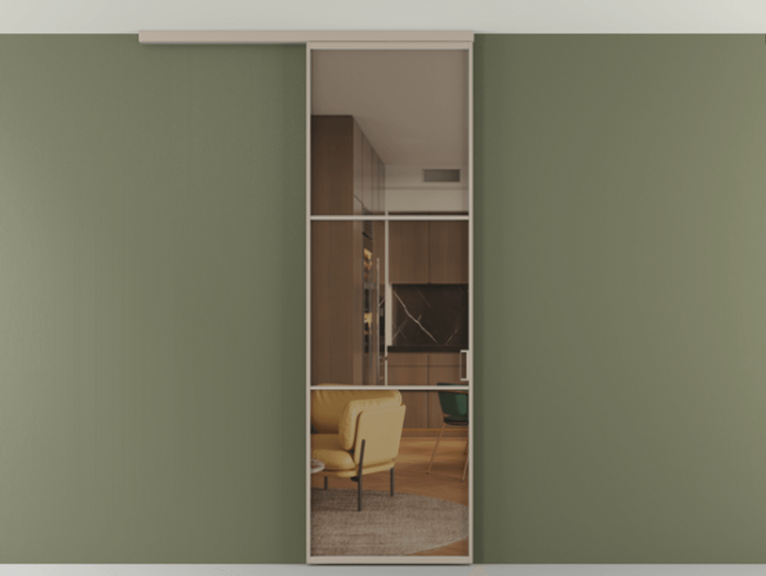 Перегородка Formato вдоль стены на потолок 1 створка АЛПР 040.03 Алюминий бисквитный Прозрачное бронзовое стекло, триплекс Цена 5180 Br | Volhovec