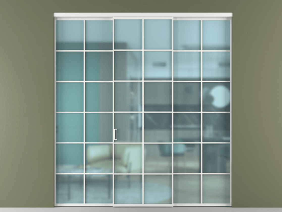 Перегородка Formato внутри проёма 3 створки АЛПР 040.05 Алюминий белоснежный Сатинированное голубое стекло, триплекс Цена 13600 Br | Volhovec