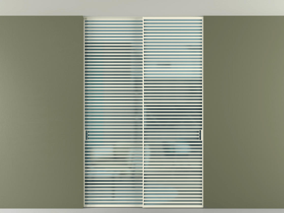 Перегородка Formato внутри проёма скрытое крепление в потолок 2 створки АЛПР 040.07 Алюминий молочно-белый Сатинированное голубое стекло, триплекс Цена 21900 Br | Volhovec