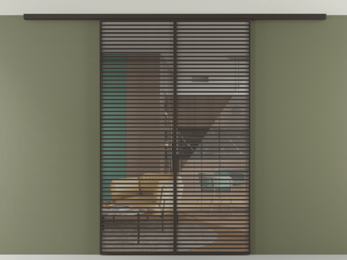 Перегородка Формато вдоль стены на потолок 2 створки АЛПР 040.07 Алюминий антрацит Рефлективное прозрачное стекло "Стопсол", калёное Цена 20330 Br | Volhovec