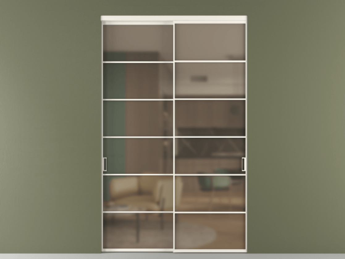 Перегородка Формато внутри проёма 2 створки АЛПР 040.04 Алюминий пудровый белый Сатинированное бронзовое стекло, триплекс Цена 23340 Br  | Volhovec