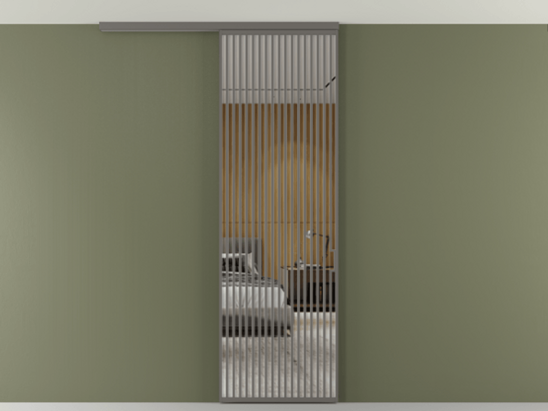 Перегородка Формато вдоль стены на потолок 1 створка АЛПР 040.06 Алюминий классический серый Двустороннее зеркало, триплекс , триплекс 6 мм Цена 9500 Br | Volhovec