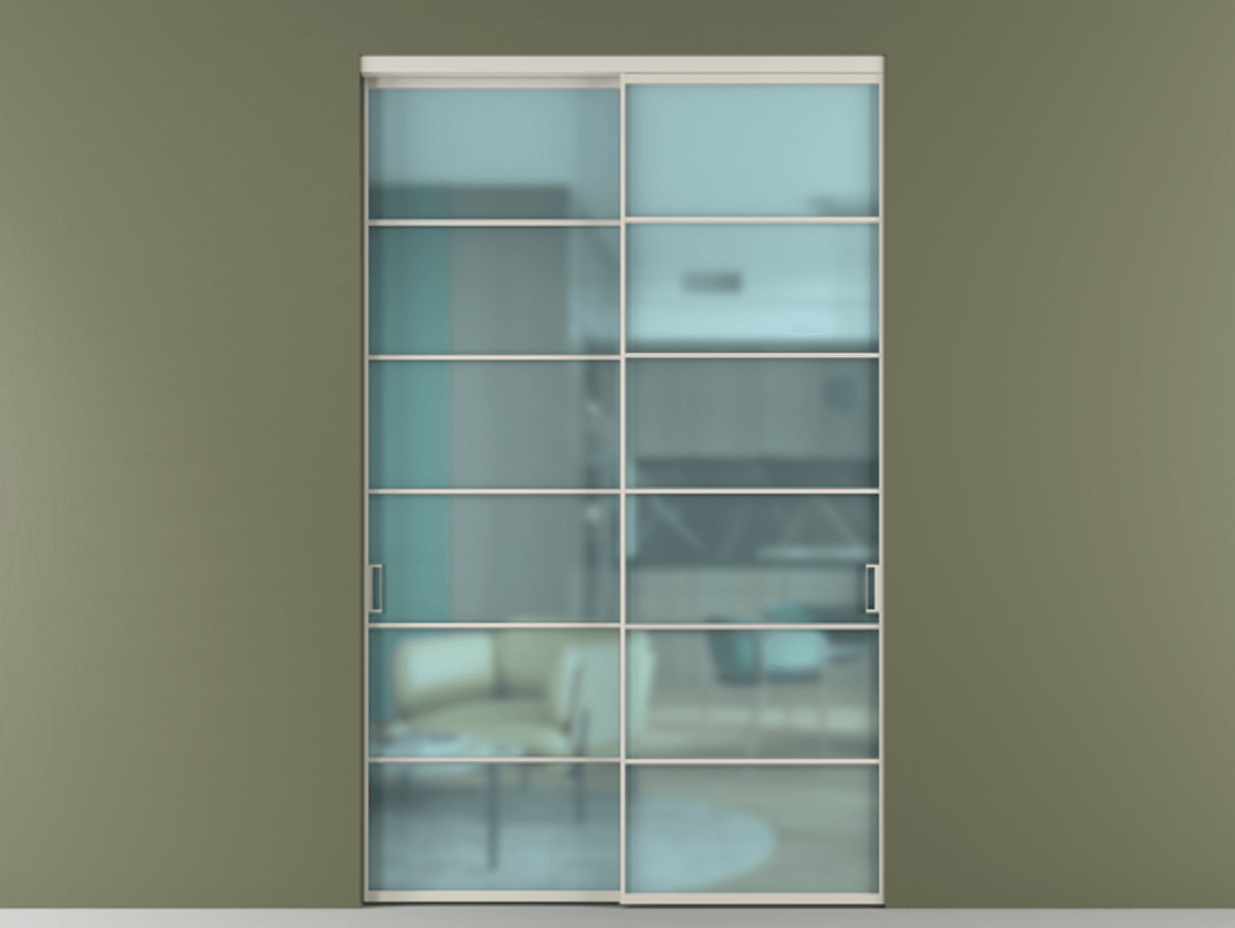 Перегородка Formato внутри проёма 2 створки АЛПР 040.04 Алюминий облачно-серый Сатинированное голубое стекло, триплекс Цена 23800 Br  | Volhovec