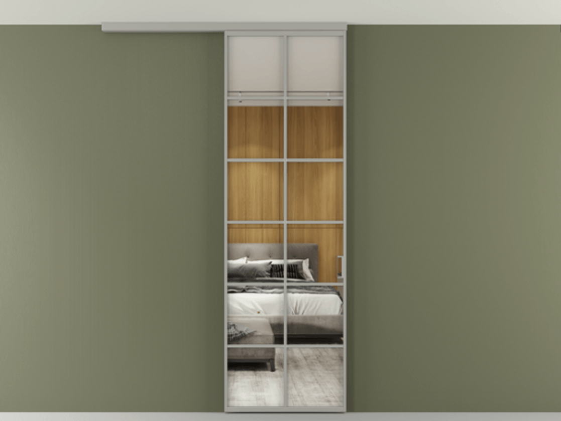 Перегородка Формато вдоль стены на потолок 1 створка АЛПР 040.05 Алюминий нейтральный серый Двустороннее зеркало, триплекс , триплекс 6 мм Цена 5520 Br | Volhovec