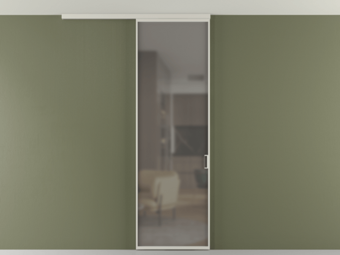 Перегородка Formato вдоль стены на потолок 1 створка АЛПР 040.01 Алюминий тёплый серый Сатинированное серое стекло, триплекс Цена 5150 Br | Volhovec