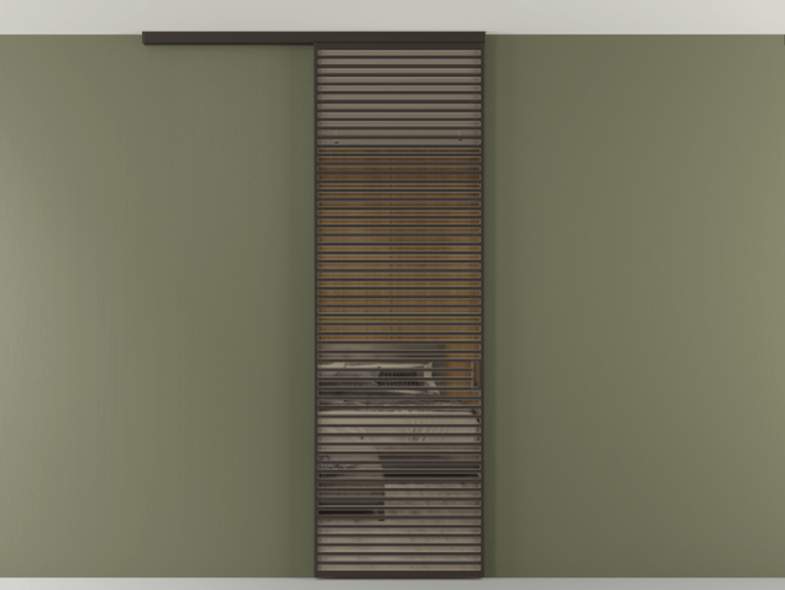 Перегородка Формато вдоль стены на потолок 1 створка АЛПР 040.07 Алюминий антрацит Рефлективное бронзовое стекло "Стопсол", калёное Цена 10350 Br | Volhovec