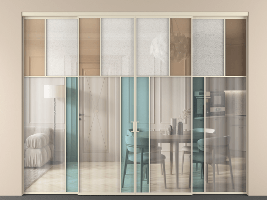 Перегородка Mosaic внутри проёма четырёхстворчатая АЛПР 041.22 Алюминий бежево-серый Комбинация стекол Группы 1 и Группы 3. Цена 23200 Br . Фабрика дверей Волховец 8 (800) 551 43 19 Перегородка Mosaic внутри проёма четырёхстворчатая АЛПР 041.22 Алюминий бежево-серый Комбинация стекол Группы 1 и Группы 3 Цена 23200 Br | Volhovec