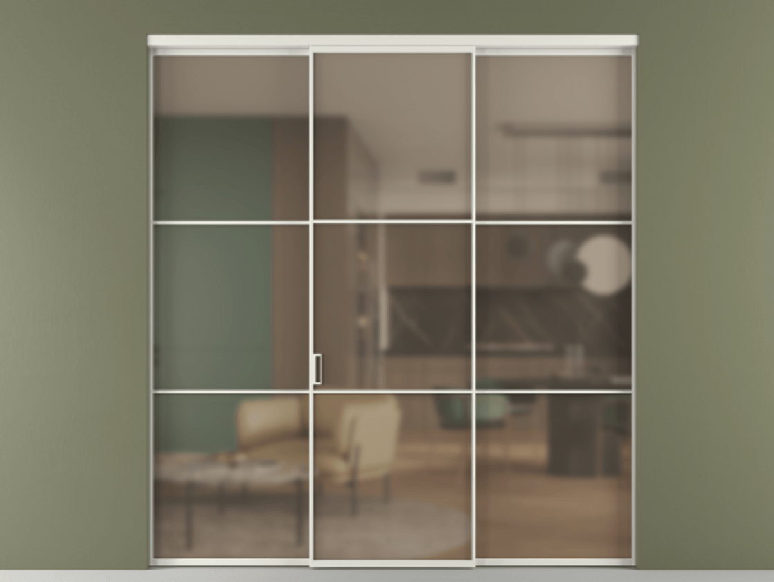 Перегородка Formato внутри проёма 3 створки АЛПР 040.03 Алюминий серый Сатинированное бронзовое стекло, триплекс Цена 13290 Br | Volhovec