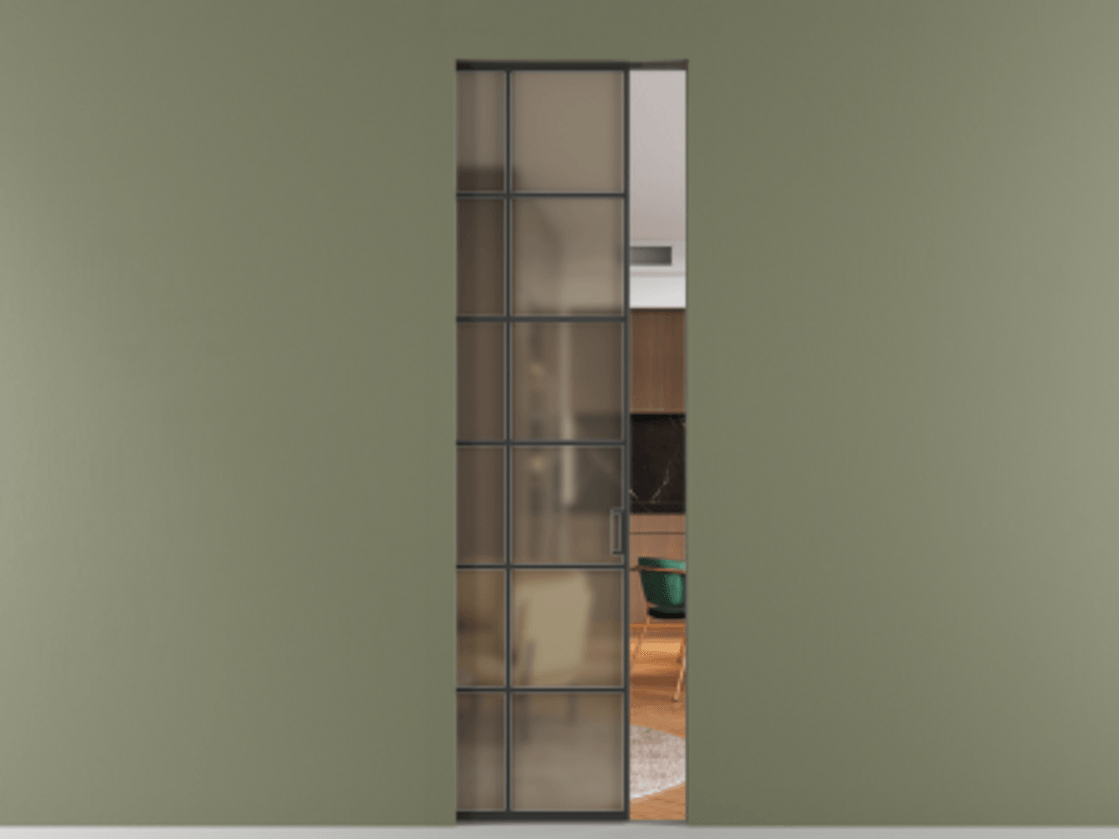 Перегородка Formato скрытый пенал 1 створка АЛПР 040.05 Алюминий Черный Сатинированное бронзовое стекло, триплекс Цена 9300 Br | Volhovec