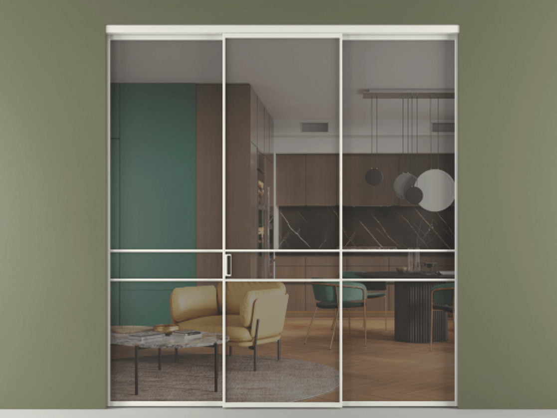 Перегородка Formato внутри проёма 3 створки АЛПР 040.02 Алюминий серый Прозрачное серое стекло, триплекс Цена 13290 Br | Volhovec