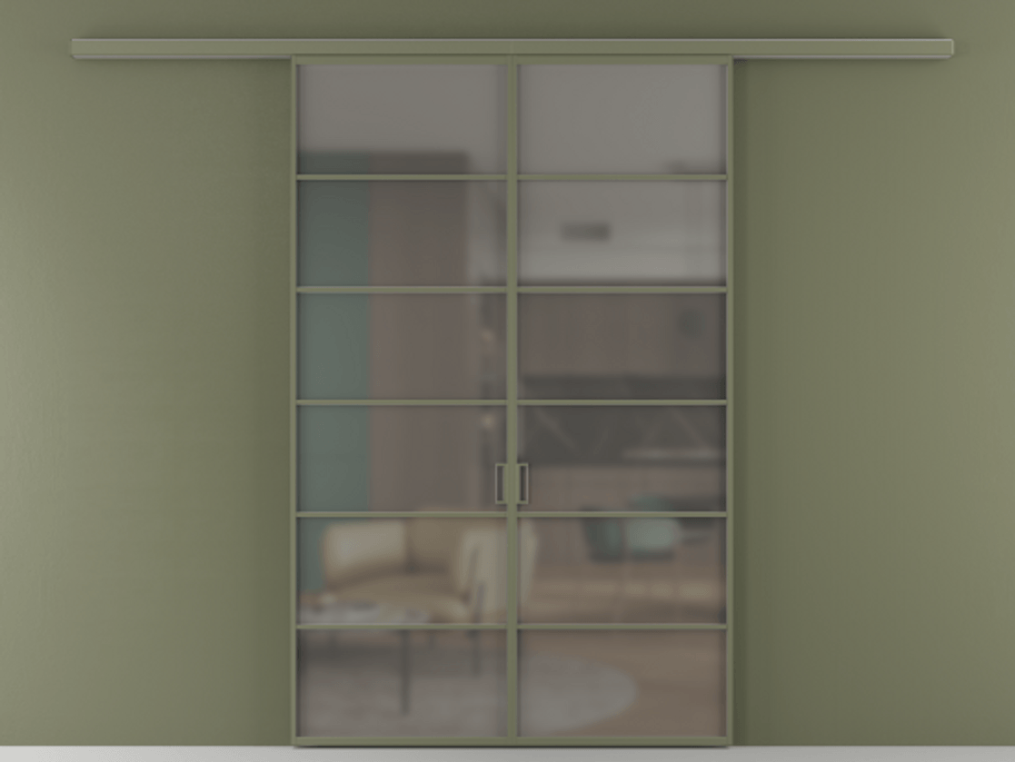 Перегородка Формато вдоль стены 2 створки АЛПР 040.04 Алюминий оливковый тёмный Сатинированное серое стекло, триплекс Цена 11080 Br | Volhovec