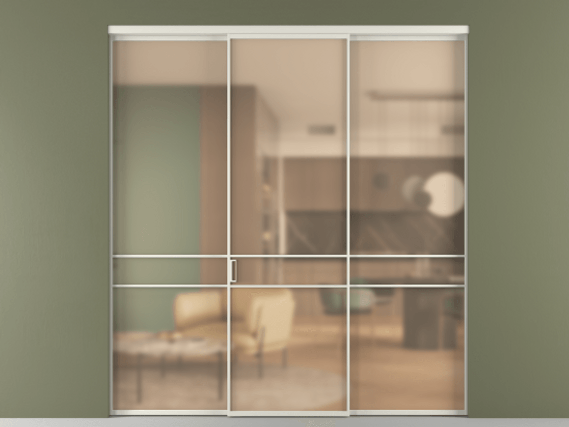 Перегородка Formato внутри проёма 3 створки АЛПР 040.02 Алюминий Белый Сатинированное оранжевое стекло, триплекс Цена 12800 Br | Volhovec