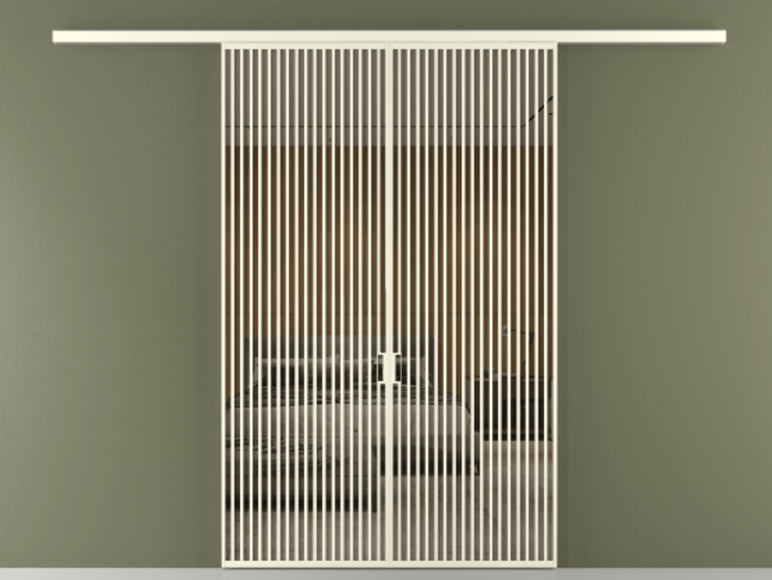 Перегородка Формато вдоль стены 2 створки АЛПР 040.06 Алюминий молочно-белый Рефлективное бронзовое стекло "Стопсол", калёное Цена 23790 Br | Volhovec