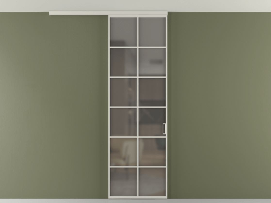 Перегородка Formato вдоль стены на потолок 1 створка АЛПР 040.05 Алюминий тёплый серый Сатинированное серое стекло, триплекс Цена 5770 Br | Volhovec