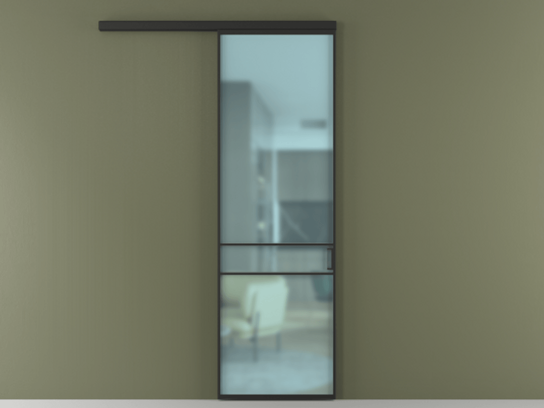 Перегородка Формато вдоль стены 1 створка АЛПР 040.02 Алюминий Черный Сатинированное голубое стекло, триплекс Цена 5400 Br  | Volhovec