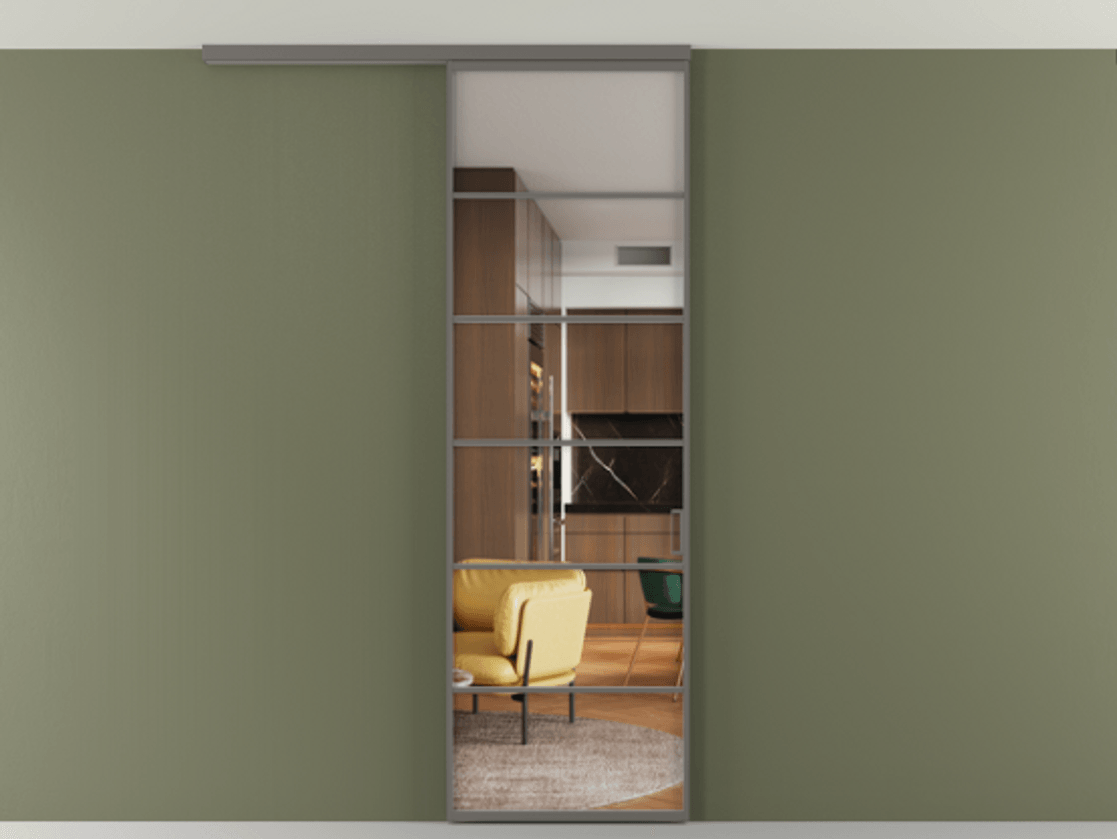 Перегородка Формато вдоль стены на потолок 1 створка АЛПР 040.04 Алюминий классический серый Прозрачное стекло "Кристал Вижн", калёное Цена 7170 Br | Volhovec