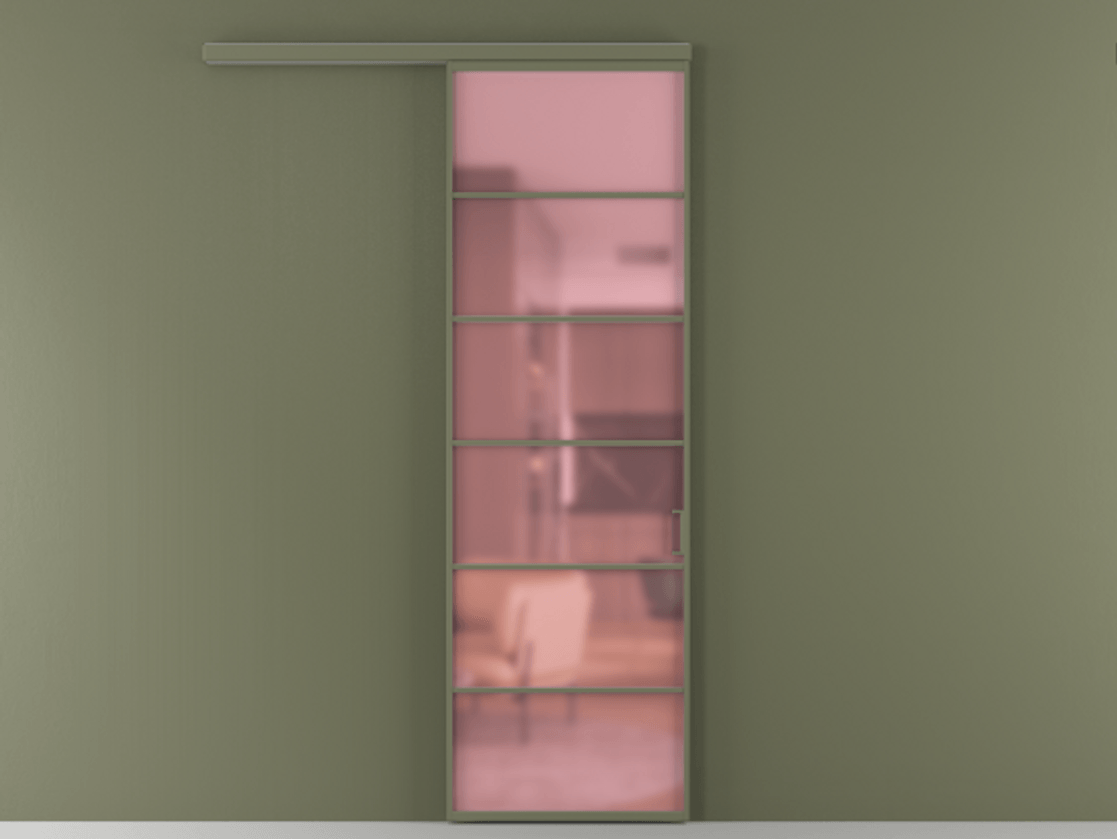 Перегородка Формато вдоль стены 1 створка АЛПР 040.04 Алюминий оливковый тёмный Сатинированное розовое стекло, триплекс Цена 6000 Br  | Volhovec