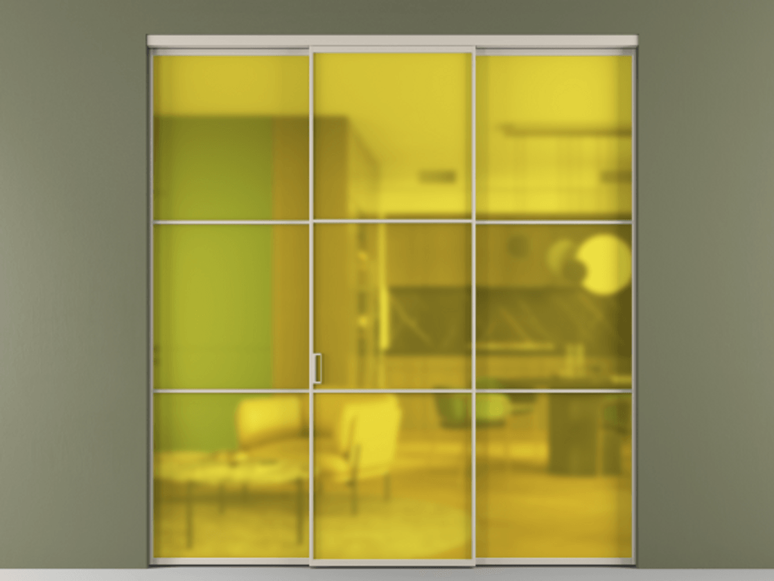 Перегородка Формато внутри проёма 3 створки АЛПР 040.03 Алюминий светло-бежевый Сатинированное жёлтое стекло, триплекс Цена 12700 Br | Volhovec