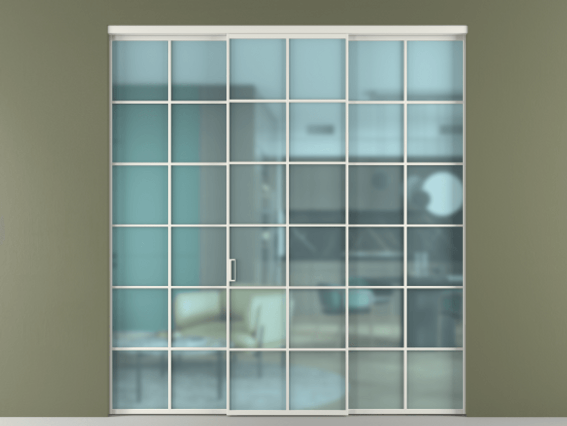 Перегородка Formato внутри проёма 3 створки АЛПР 040.05 Алюминий серый Сатинированное голубое стекло, триплекс Цена 14300 Br | Volhovec