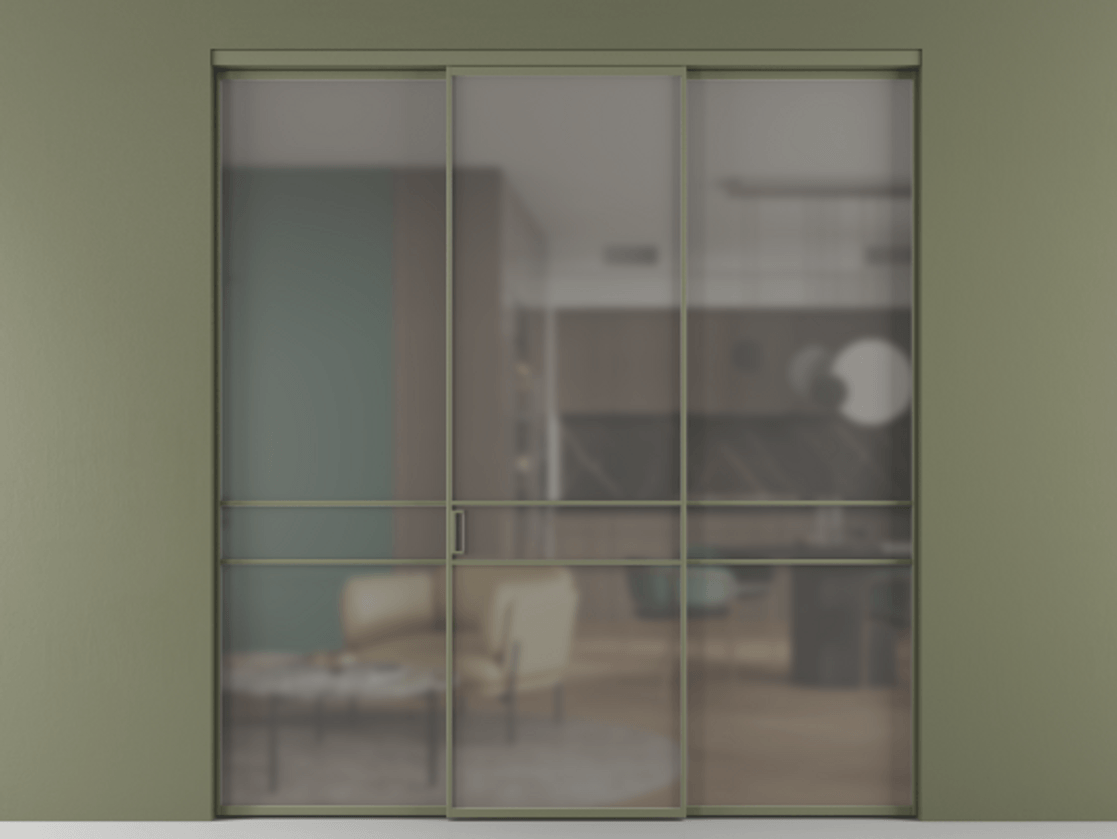 Перегородка Формато внутри проёма 3 створки АЛПР 040.02 Алюминий оливковый тёмный Сатинированное серое стекло, триплекс Цена 12690 Br | Volhovec