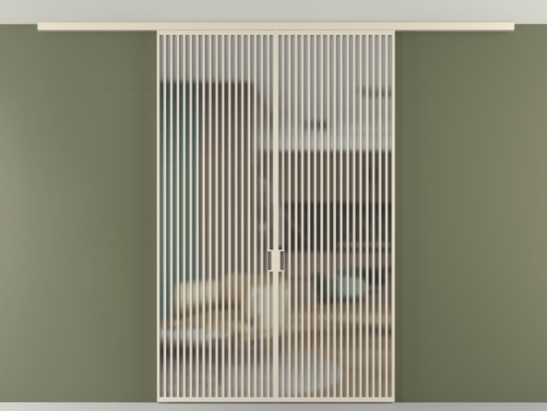 Перегородка Формато вдоль стены на потолок 2 створки АЛПР 040.06 Алюминий бежево-серый Сатинированное стекло "Мателюкс Кристал Вижн", калёное, матовое, каленое 6 мм Цена 24570 Br | Volhovec