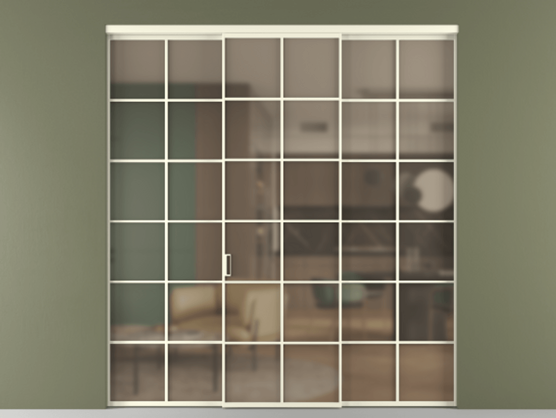 Перегородка Formato внутри проёма 3 створки АЛПР 040.05 Алюминий молочно-белый Сатинированное бронзовое стекло, триплекс Цена 14290 Br | Volhovec