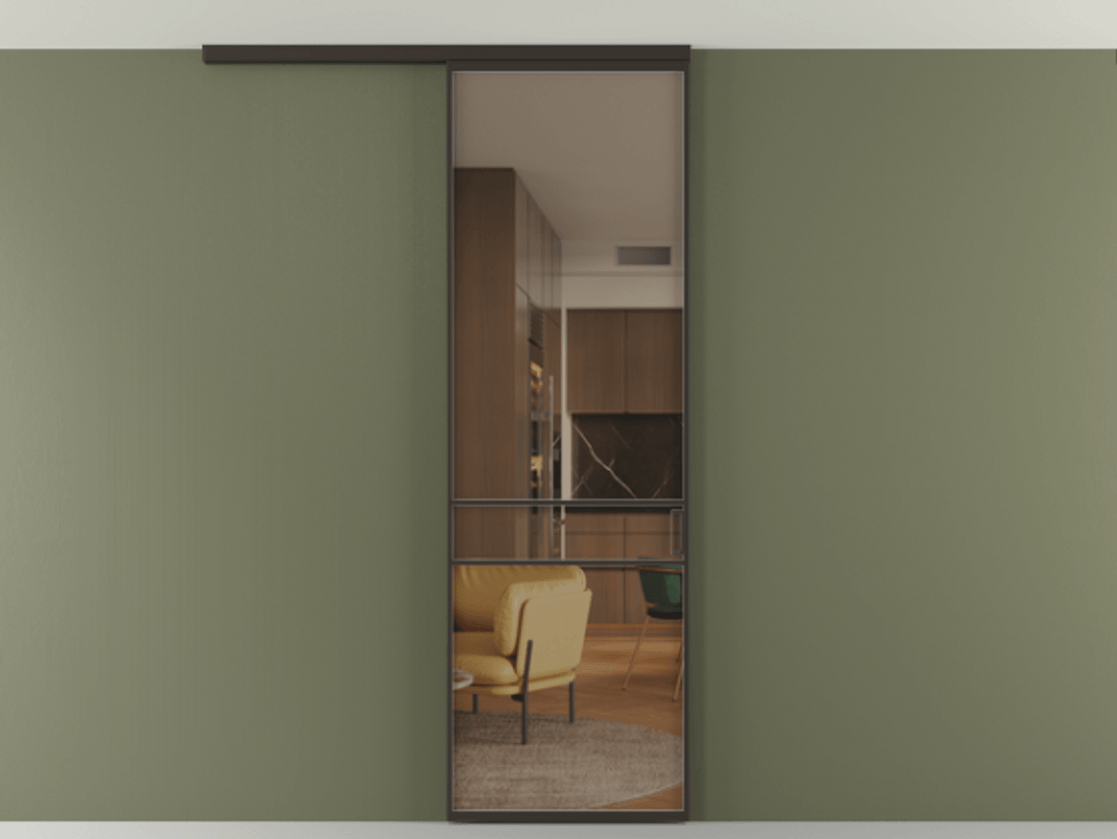 Перегородка Formato вдоль стены на потолок 1 створка АЛПР 040.02 Алюминий антрацит Прозрачное бронзовое стекло, триплекс Цена 5400 Br | Volhovec