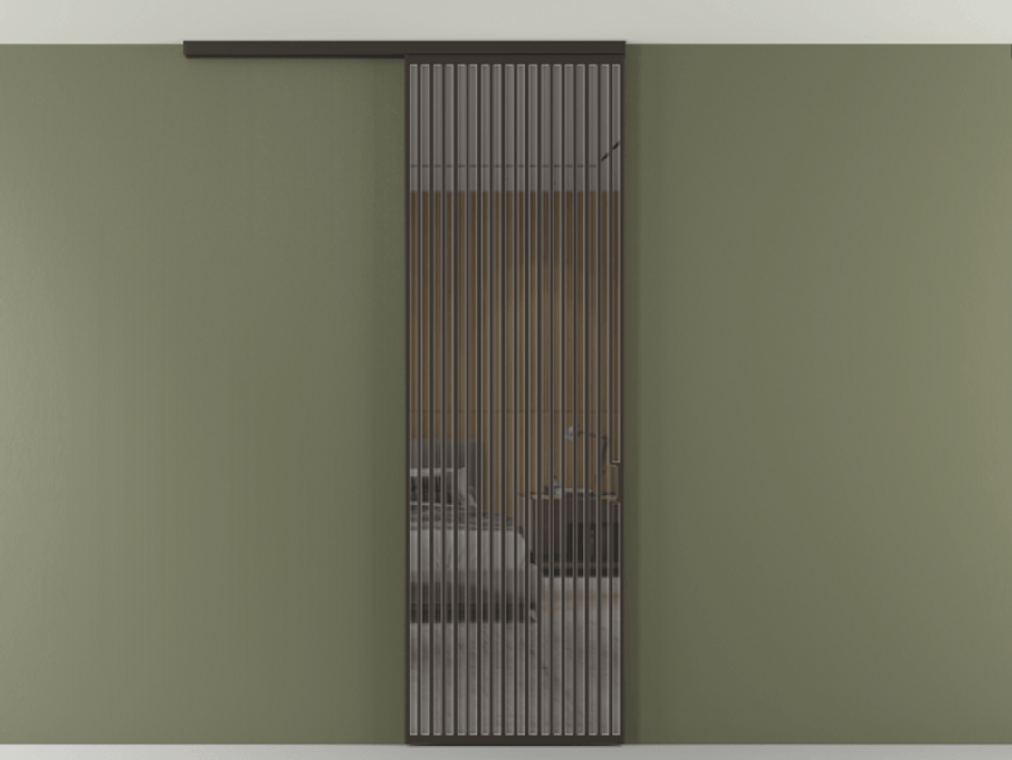 Перегородка Формато вдоль стены на потолок 1 створка АЛПР 040.06 Алюминий антрацит Рефлективное серое стекло "Стопсол", калёное Цена 12470 Br | Volhovec