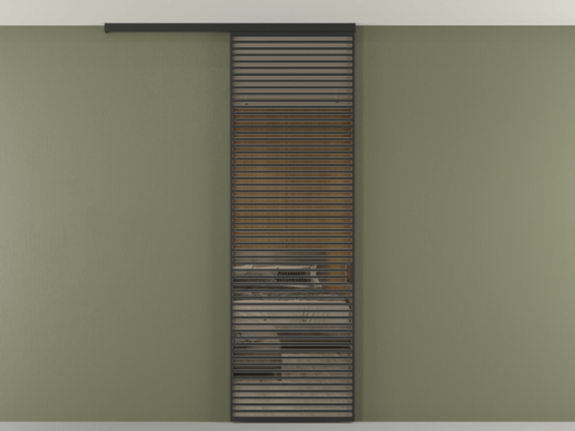 Перегородка Формато вдоль стены на потолок 1 створка АЛПР 040.07 Алюминий Черный Рефлективное бронзовое стекло "Стопсол", калёное Цена 11950 Br | Volhovec