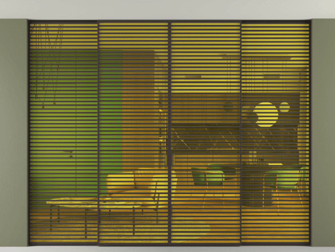 Перегородка Formato внутри проёма скрытое крепление в потолок 4 створки АЛПР 040.07 Алюминий антрацит Прозрачное жёлтое стекло, триплекс Цена 42900 Br | Volhovec