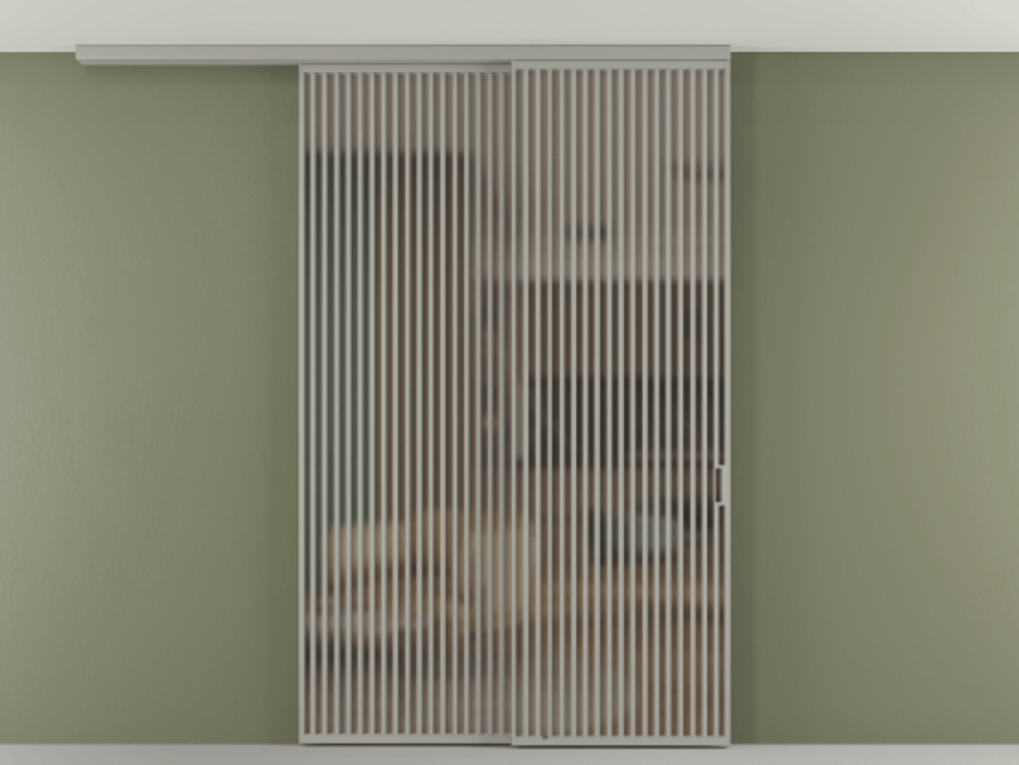 Перегородка Формато вдоль стены на потолок 2 створки с синхронным механизмом АЛПР 040.06 Алюминий нейтральный серый Сатинированное бронзовое стекло, триплекс Цена 23070 Br | Volhovec