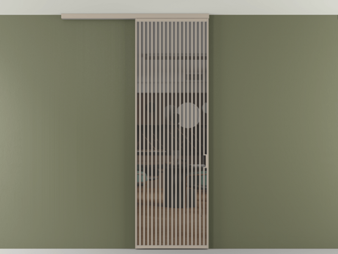 Перегородка Formato вдоль стены на потолок 1 створка АЛПР 040.06 Алюминий бисквитный Прозрачное серое стекло, триплекс Цена 9500 Br | Volhovec