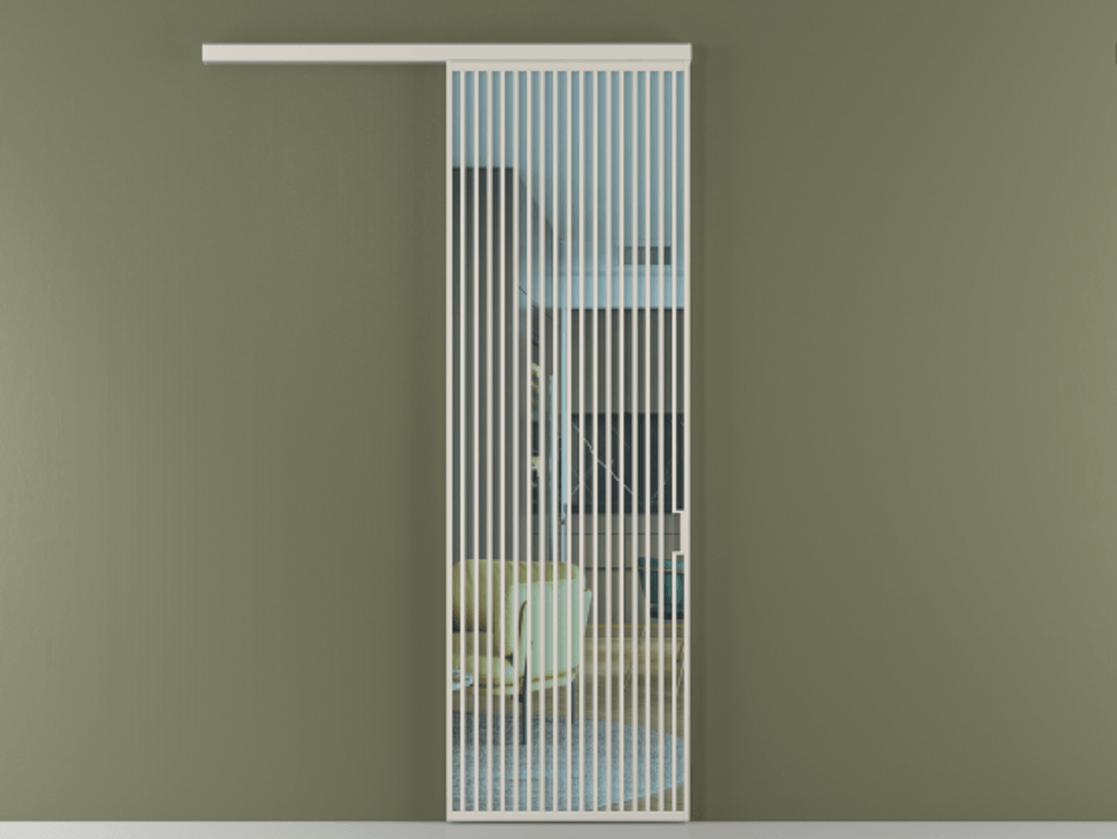 Перегородка Formato вдоль стены 1 створка АЛПР 040.06 Алюминий облачно-серый Прозрачное голубое стекло, триплекс Цена 9900 Br  | Volhovec