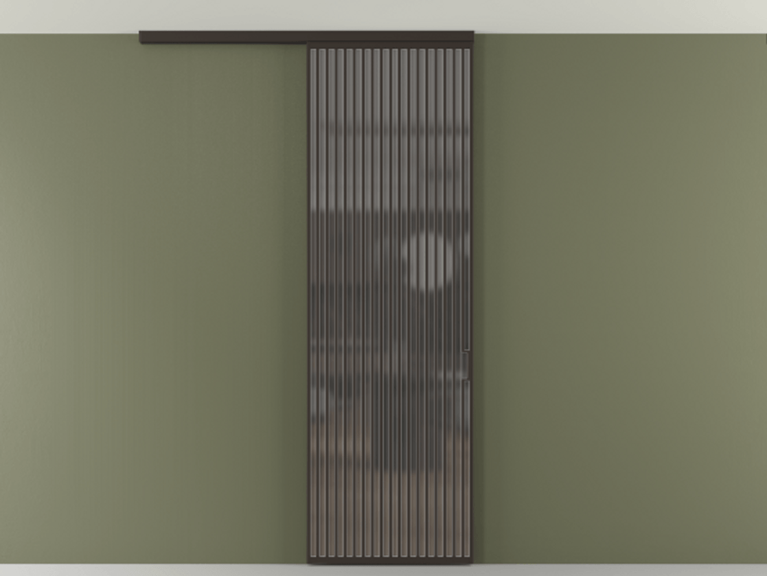 Перегородка Формато вдоль стены на потолок 1 створка АЛПР 040.06 Алюминий антрацит Сатинированное серое стекло, триплекс Цена 9500 Br | Volhovec