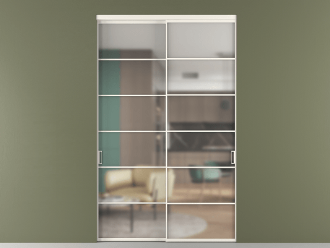 Перегородка Формато внутри проёма 2 створки АЛПР 040.04 Алюминий пудровый белый Сатинированное стекло "Мателюкс Кристал Вижн", калёное, матовое, каленое 6 мм Цена 26410 Br  | Volhovec