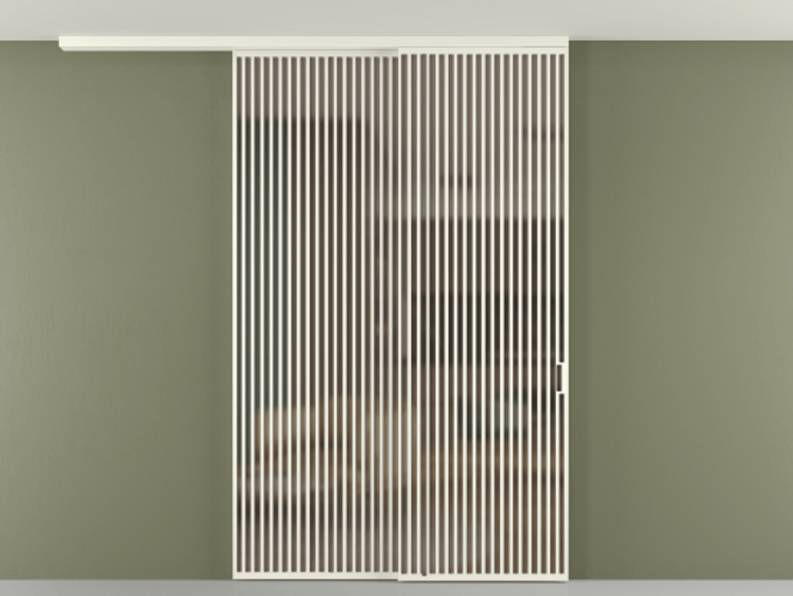 Перегородка Formato вдоль стены на потолок 2 створки с синхронным механизмом АЛПР 040.06 Алюминий жемчужный Сатинированное бронзовое стекло, триплекс Цена 23070 Br | Volhovec