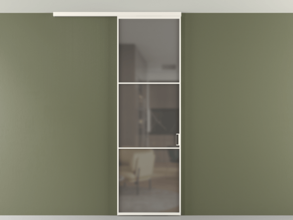 Перегородка Formato вдоль стены на потолок 1 створка АЛПР 040.03 Алюминий пудровый белый Сатинированное серое стекло, триплекс Цена 5400 Br | Volhovec