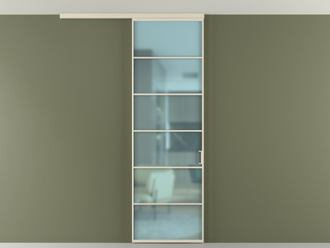 Перегородка Формато вдоль стены на потолок 1 створка АЛПР 040.04 Алюминий бежево-серый Сатинированное голубое стекло, триплекс Цена 5500 Br | Volhovec