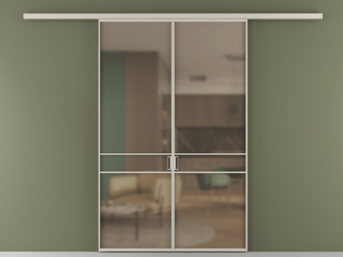 Перегородка Формато вдоль стены 2 створки АЛПР 040.02 Алюминий светло-бежевый Сатинированное бронзовое стекло, триплекс Цена 10450 Br | Volhovec