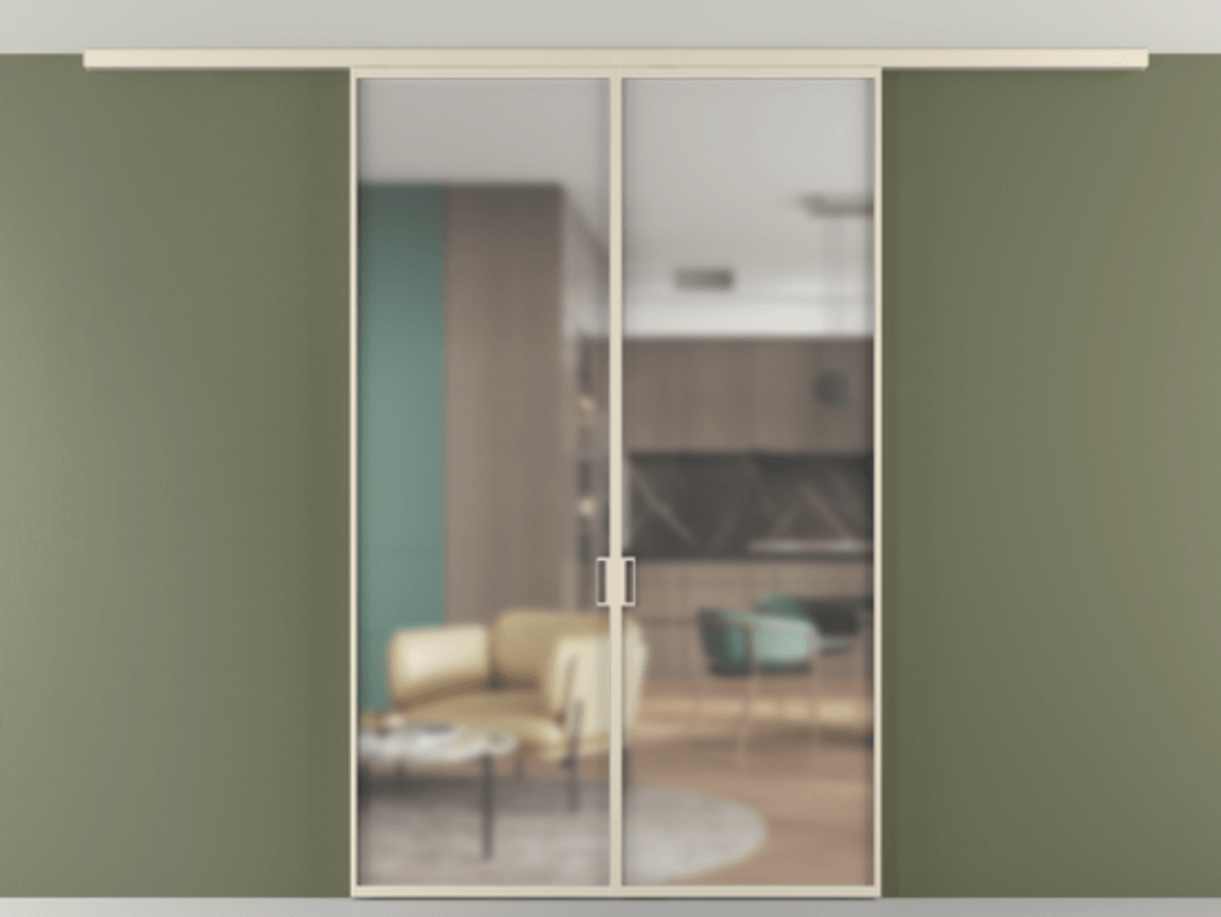 Перегородка Формато вдоль стены на потолок 2 створки АЛПР 040.01 Алюминий бежево-серый Сатинированное стекло "Мателюкс Кристал Вижн", калёное, матовое, каленое 6 мм Цена 12410 Br | Volhovec