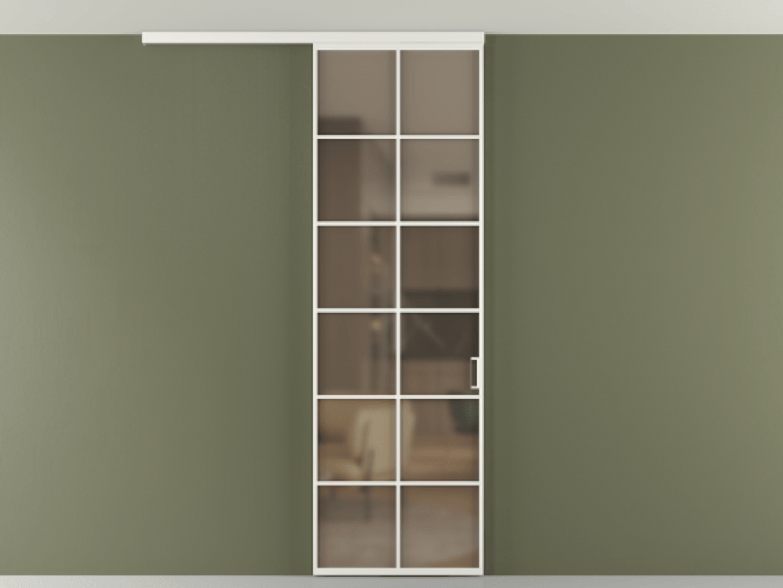 Перегородка Formato вдоль стены на потолок 1 створка АЛПР 040.05 Алюминий светло-серый Сатинированное бронзовое стекло, триплекс Цена 5770 Br | Volhovec